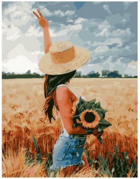 Картина по номерам девочка в подсолнухах