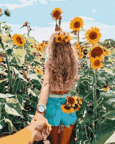 Девушка с подсолнухами картина