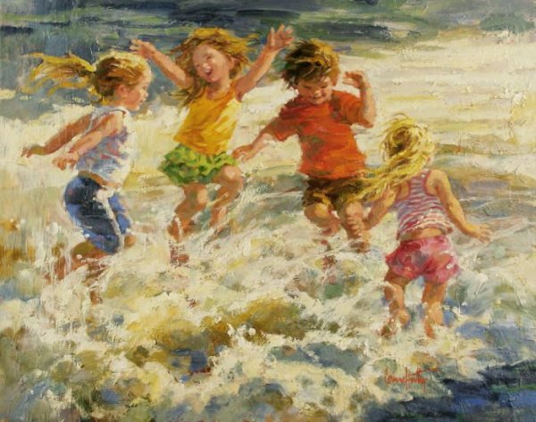 Дети во дворе живопись