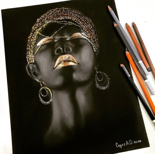 Портрет африканки карандашом