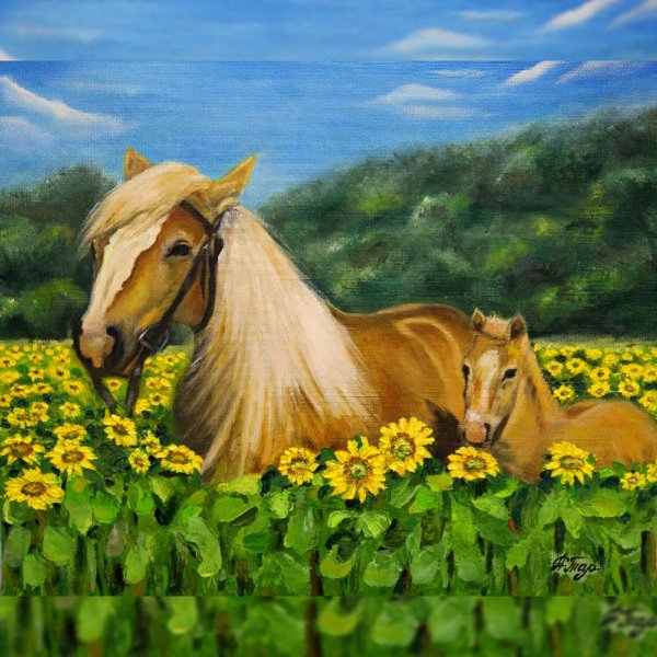 Картина "лошадь с жеребёнком"