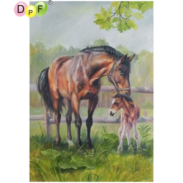 Лошадь с жеребенком маслом