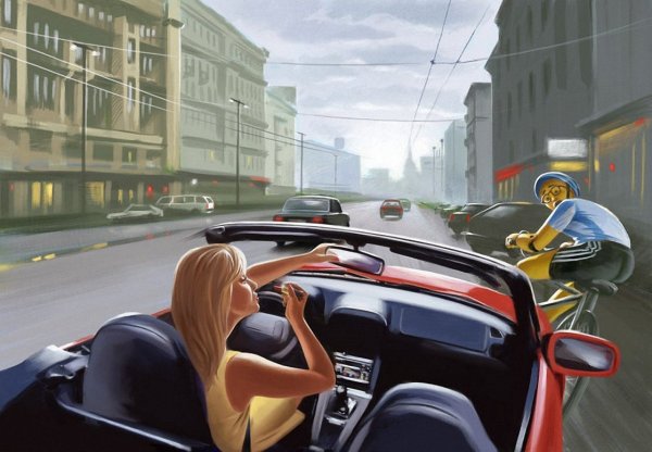 Девушка в кабриолете картина