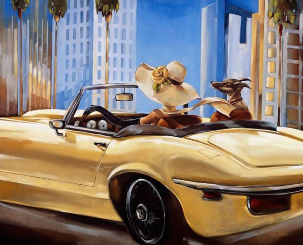 Художник Триш Биддл дама с собачкой