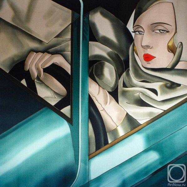 Картина девушка за рулем