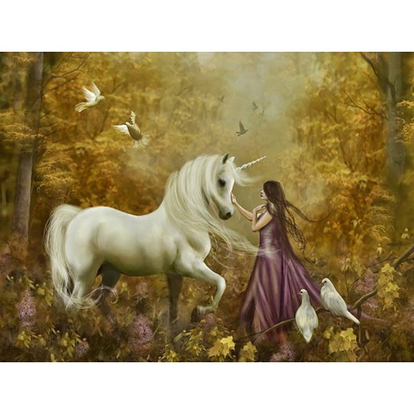 Девушка с единорогом живопись