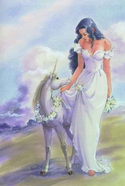 Девушка и Единорог фэнтези