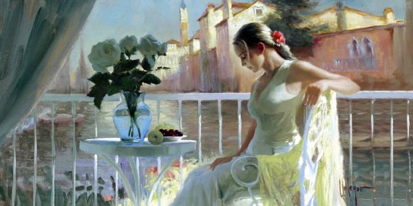 Девушка на балконе картина