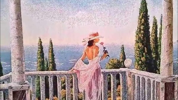 Гобеленовая картина девушка на балконе