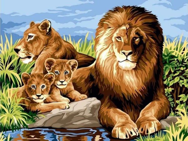 Алмазная мозаика львиная семья