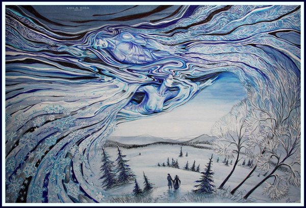 Абстракция зима гуашью