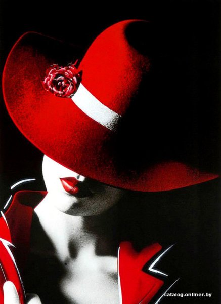 Дама в шляпе с красными губами