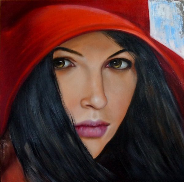 Девушка в красной шляпе картина