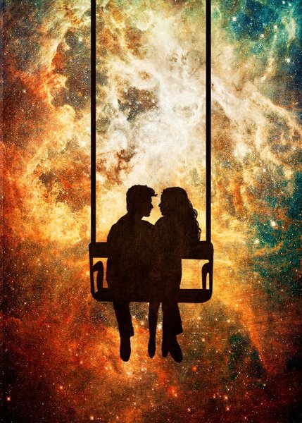 Влюбленная пара на качелях