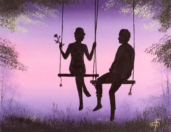 Двое качаются на качелях