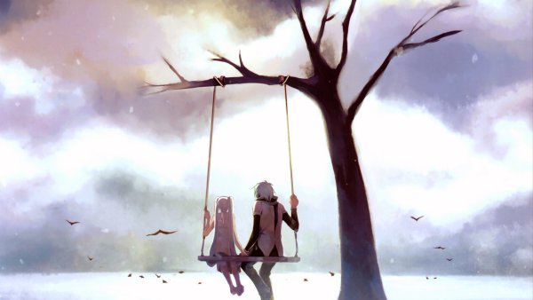 Девочка на качелях арт