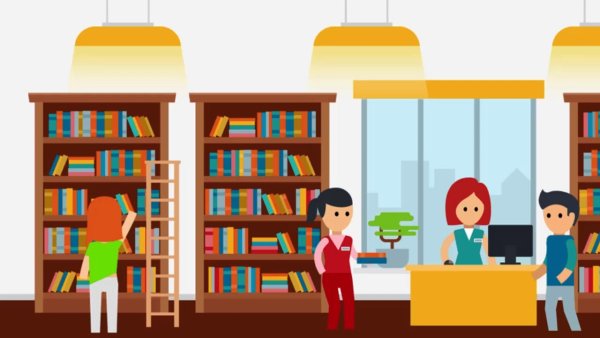 Дети с книгами в библиотеке