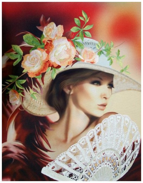 Дама в шляпке с цветами