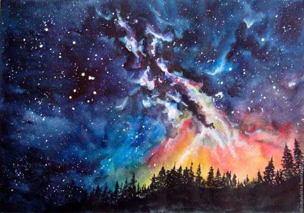 Космический пейзаж гуашью