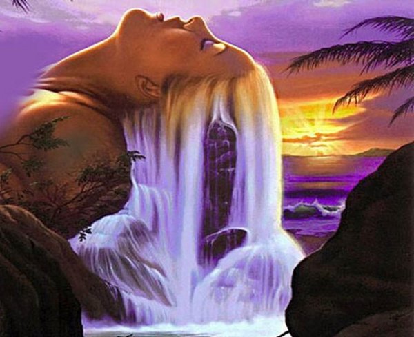 Вышивка девушка водопад