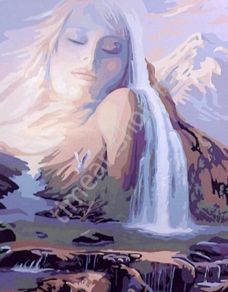 Вышивка девушка водопад