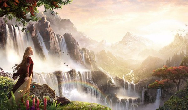 Девушка в водопаде арт