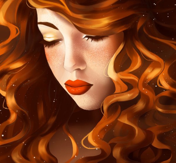 Рыжая девушка с апельсином