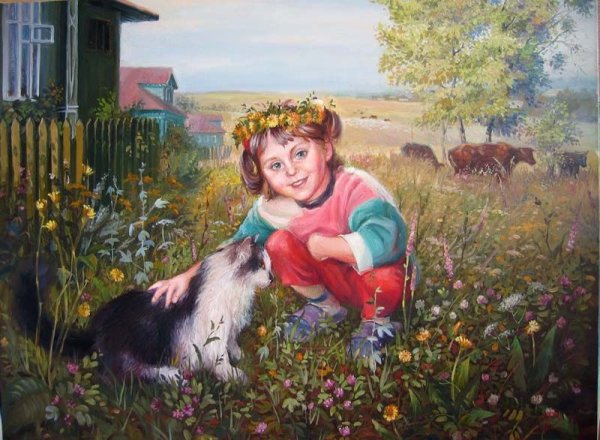 Картины дети в деревне