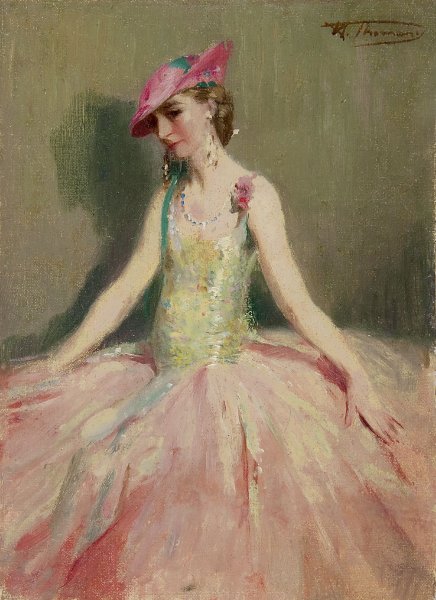 Девушка в розовом живопись