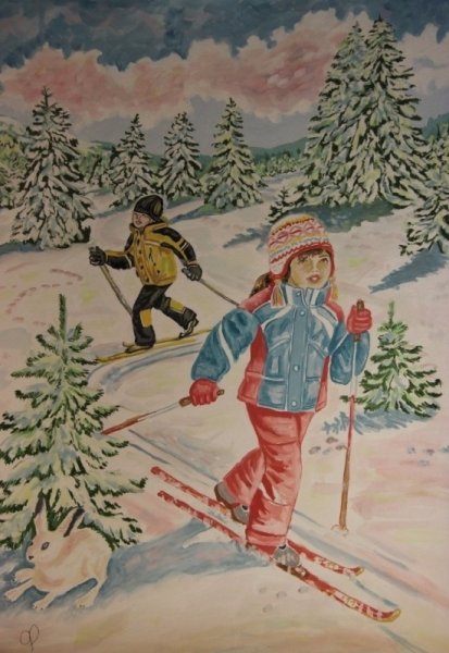 Лыжная прогулка рисование