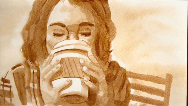 Девушка с чашкой кофе в живописи