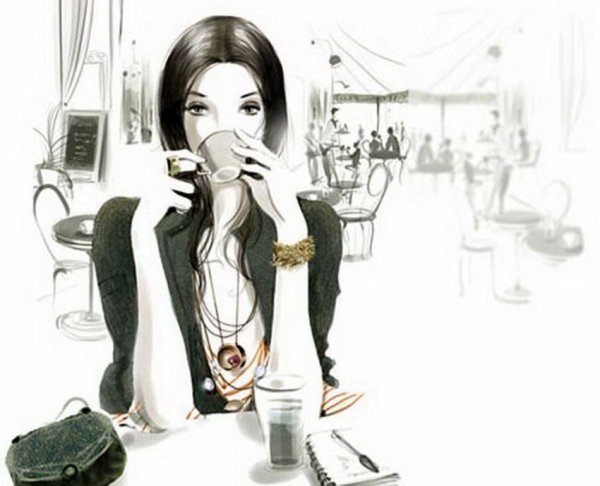 Дама пьёт кофе в живописи