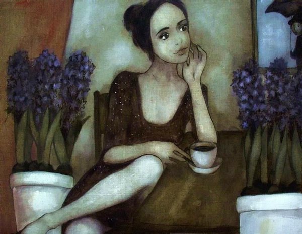 Дама с чашкой кофе в живописи
