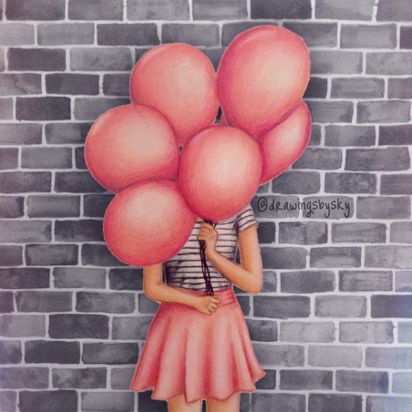 Девушка с воздушными шарами рисунок