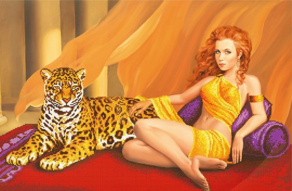 Гобелен девушка с леопардом