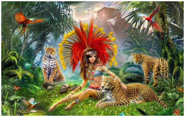 Девушка фэнтези с леопардом