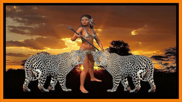 Картина девушка с леопардом