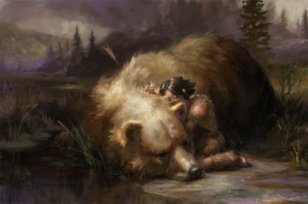 Девочка и медведь арт