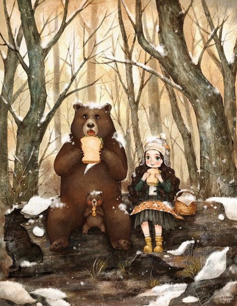 Девочка и медведь арт