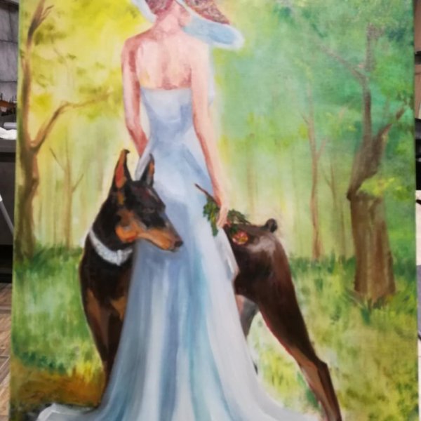 Дама с доберманами картина