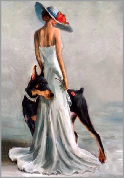 Алмазная мозайка "дама с доберманом"