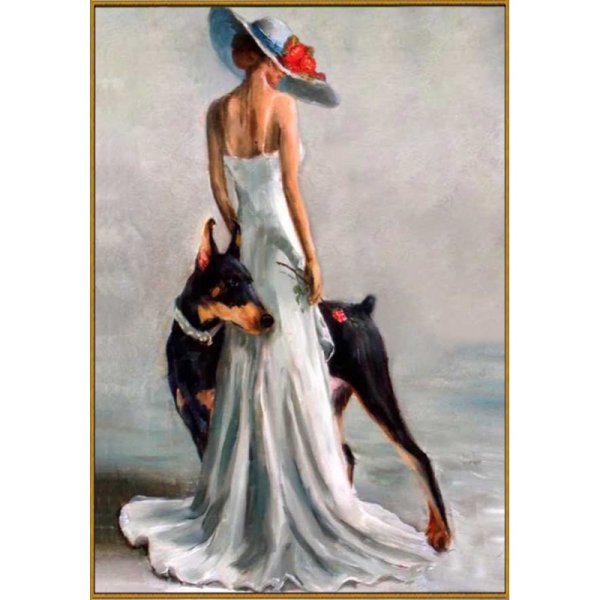 Картина леди с доберманом