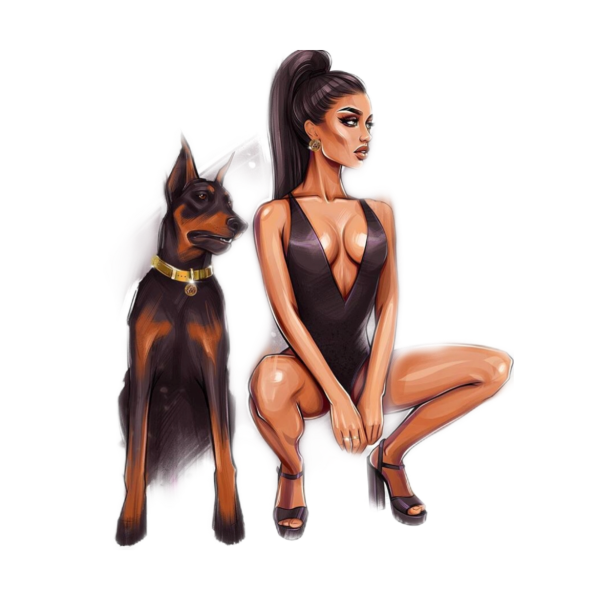 Девушка с доберманом рисунок