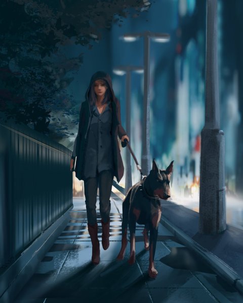 Девушка с доберманом