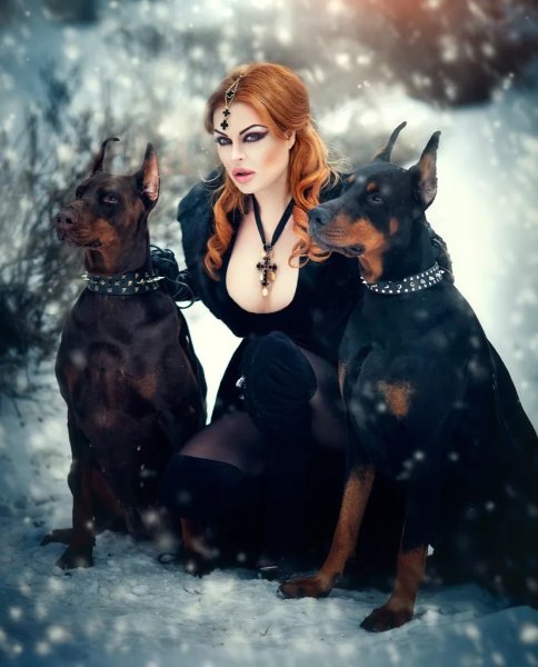 Девушка с доберманом