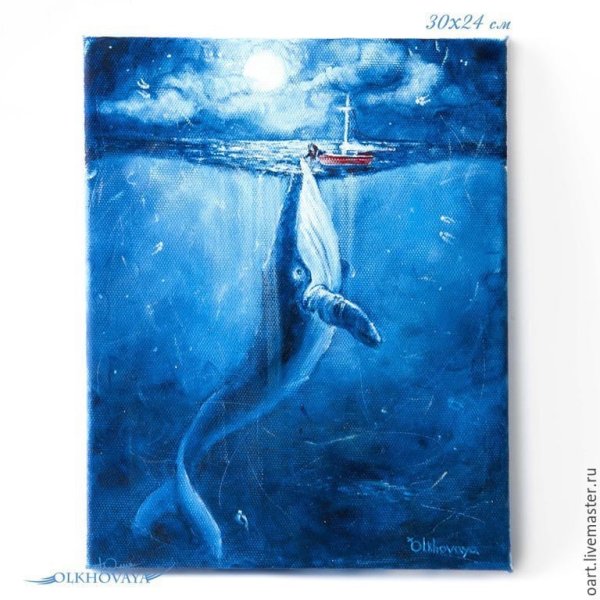 Картина кит и лодка