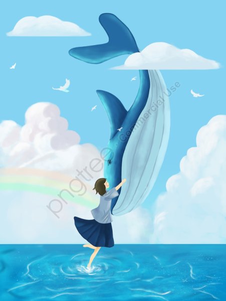 Рисование девочка с китом