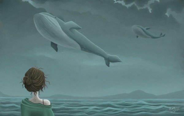 Девушка и кит в небе