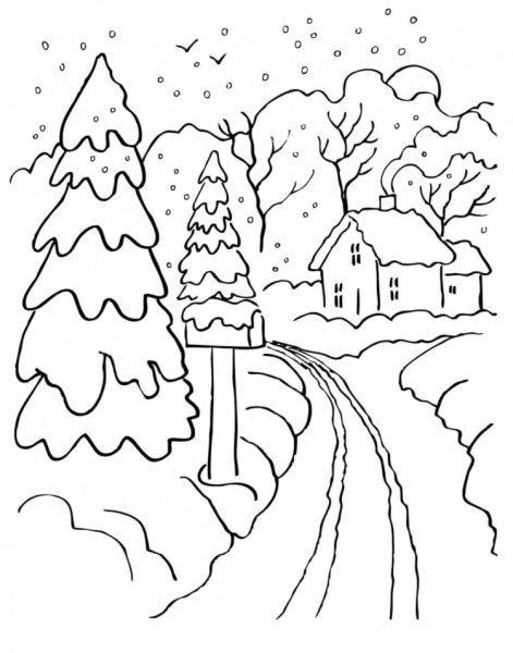 Новогодний пейзаж карандашом