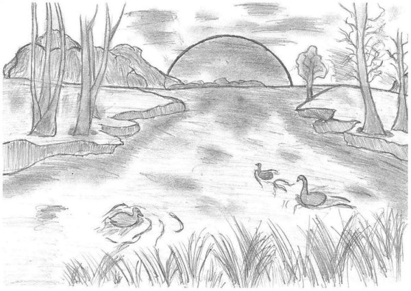 Пейзаж простым карандашом